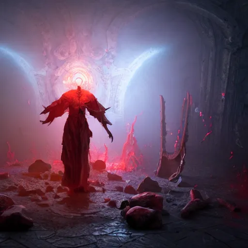 Prompt: a necromancer pulsing with necrotic energy, art by emmanuel shiu, power auras, sigils, tattered cloth robes, substance 3 d painter, pbr textures, physical based rendering, cinematic, hyper realism, high detail, octane render, unreal engine, 8 k, vibrant colors, smooth gradients, high contrast, depth of field