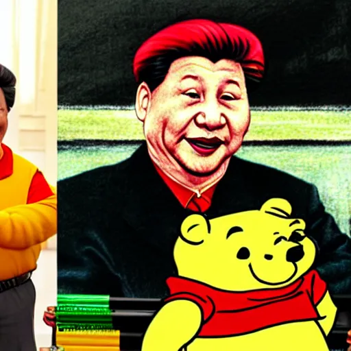 Image similar to realistic funny drawing of xi jinping dressed as winnie the pooh