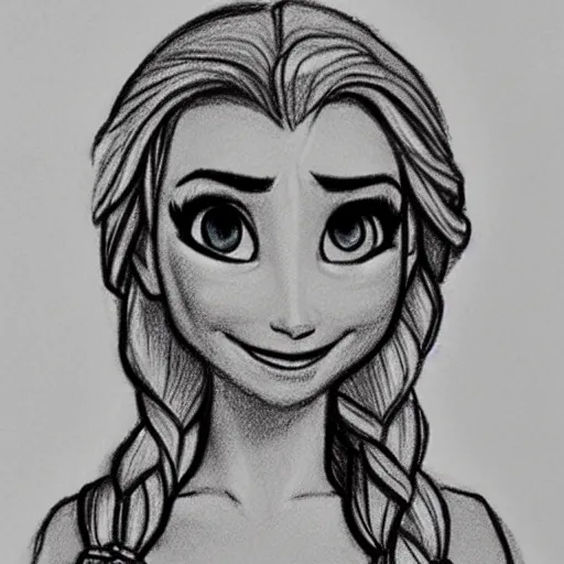 Prompt: Andrew Loomis pencil sketch of Elsa from Frozen