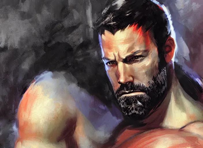 Image similar to a highly detailed beautiful portrait of ben affleck as as kratos, by gregory manchess, james gurney, james jean