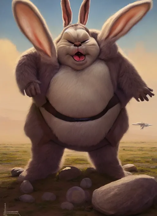 Prompt: hyper realistic, star wars, zoomed out portrait of a mega derpy john candy as big chungus, with bunny ears, stoned, by greg rutkowski, scott m fischer, artgerm, loish, slight glow, atmospheric, anne stokes, alexandros pyromallis