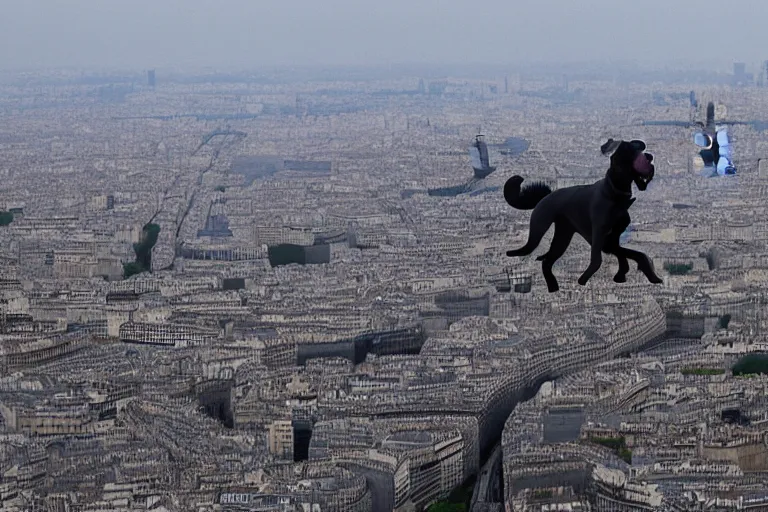 Prompt: a big dog attacking paris, 4k