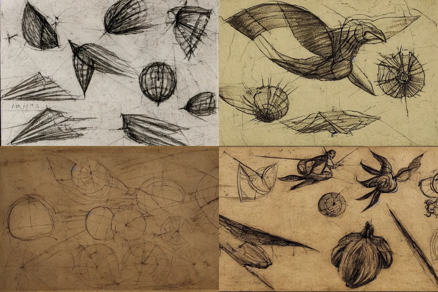 Prompt: Concept sketches of the first flying walnut by leonardo davinci
