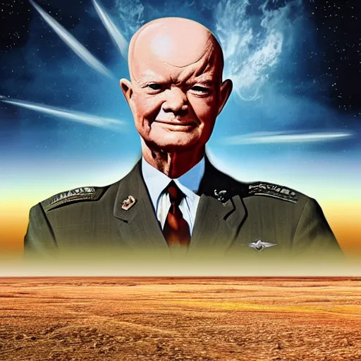 Image similar to president eisenhower going to ufo in the desert, concept art