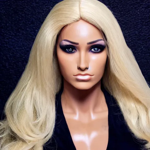 Image similar to female dwayne johnson with blonde wig and full makeup 4k photo