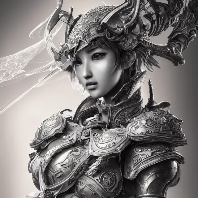 Image similar to studio portrait of lawful good colorful female holy mech paladin as absurdly beautiful, elegant, young sensual gravure idol, ultrafine hyperrealistic detailed face illustration by kim jung gi, irakli nadar, intricate linework, sharp focus, bright colors, matte, octopath traveler, final fantasy, unreal engine highly rendered, global illumination, radiant light, intricate environment