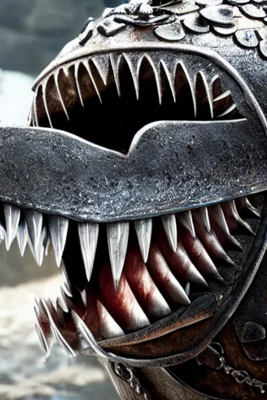 Image similar to very very intricate photorealistic photo of a chain chomp in an episode of game of thrones, photo is in focus with detailed atmospheric lighting, award - winning details