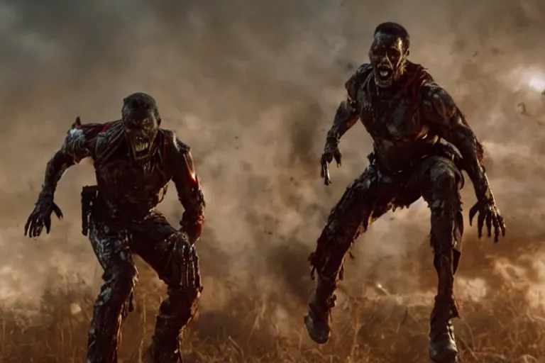 Image similar to film still of zombie zombie Sam Wilson falcon with metal wings out in new avengers movie, 4k