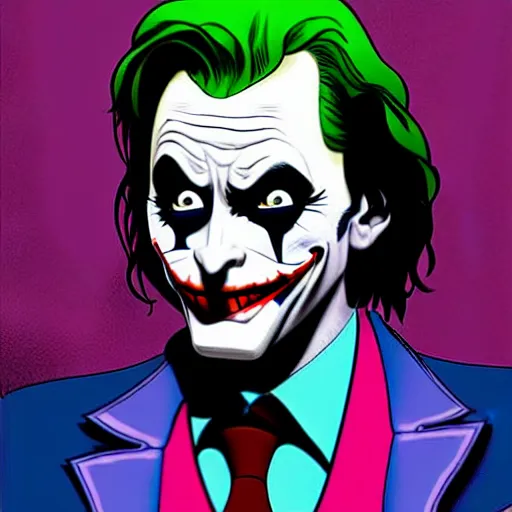 Image similar to David Tennant as the joker, single shot, long shot, eye level shot, Backlight, 16:9, concept art, deep focus, award winning, illustration by  John Romita Jr.