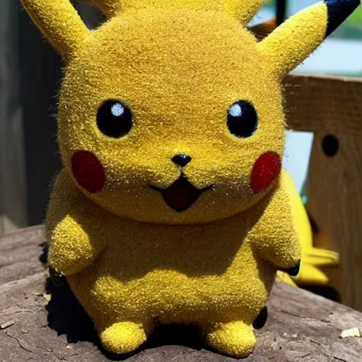 Image similar to Pikachu Sculpture made out of sawdust