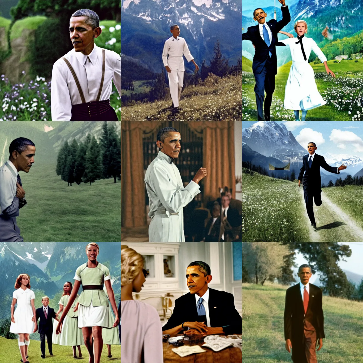 Prompt: Movie still of Barack Obama in The Sound of Music