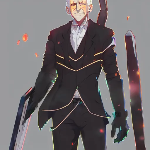 Image similar to portrait of glowing eyes biden, anime fantasy illustration by tomoyuki yamasaki, kyoto studio, madhouse, ufotable, trending on artstation