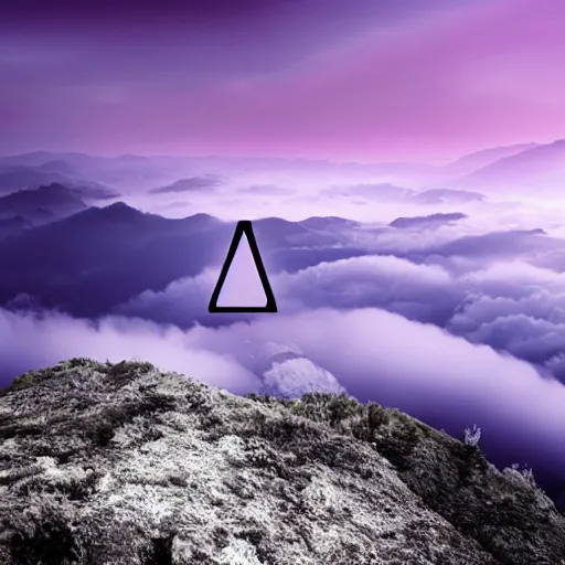 Prompt: glowing letter v on top of a mountain, purple fog and clouds, 8 k, highly detailed,