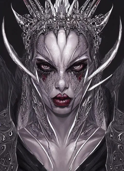 Image similar to a detailed face portrait of the queen of blades, line art, diablo 4 lilith, by yusuke murata, by hiroya oku, trending on artstation