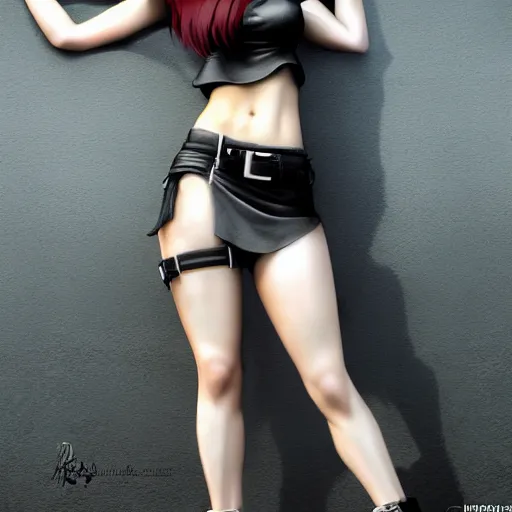 Image similar to high quality, full body shot of tifa lockhart in front of detailed background, trending on artstartion