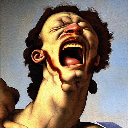 Image similar to screaming man, high detail painting by michelangelo