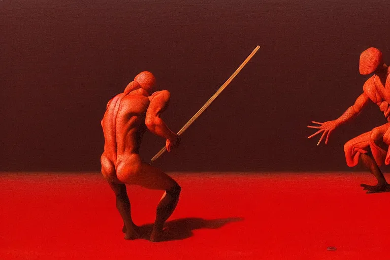 Image similar to only with red, a red samurai do seppuku, tokio, a lot of frogs watch, in the style of beksinski, parts by edward hopper, parts by rodcenko, parts by yue minjun, intricate and epic composition, red by caravaggio, insanely quality, highly detailed, masterpiece, red light, artstation, 4 k