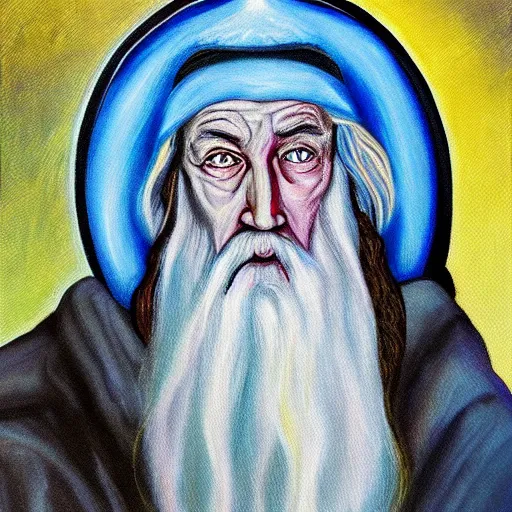 Image similar to gandalf as deity, painting