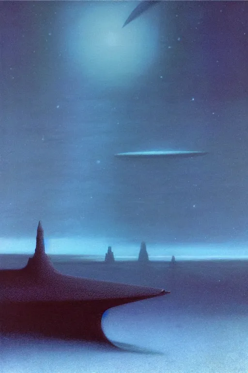 Image similar to emissary space by arthur haas and bruce pennington and john schoenherr, cinematic matte painting, photo realism, dark color palate, blue hour light snow