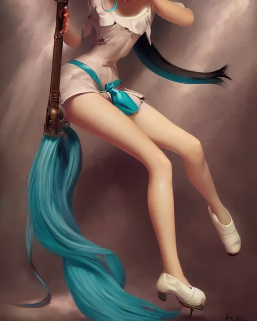 Image similar to Hatsune Miku by Gil Elvgren and Daniela Uhlig