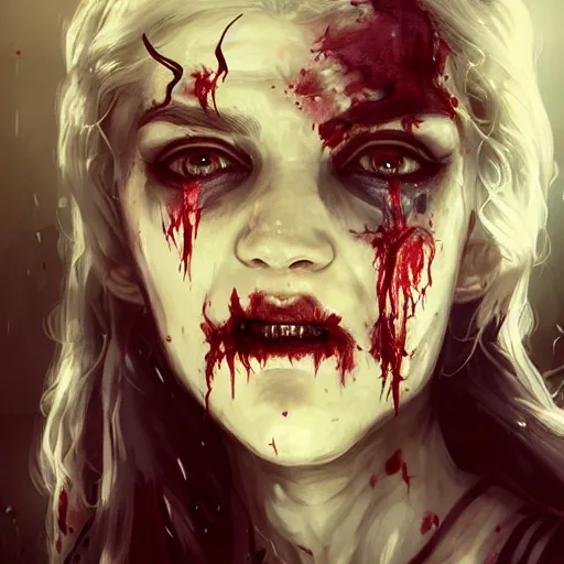 Prompt: a zombie Daenerys, by WLOP, horror, wounds, bloody, dark fantasy, trending on artstation