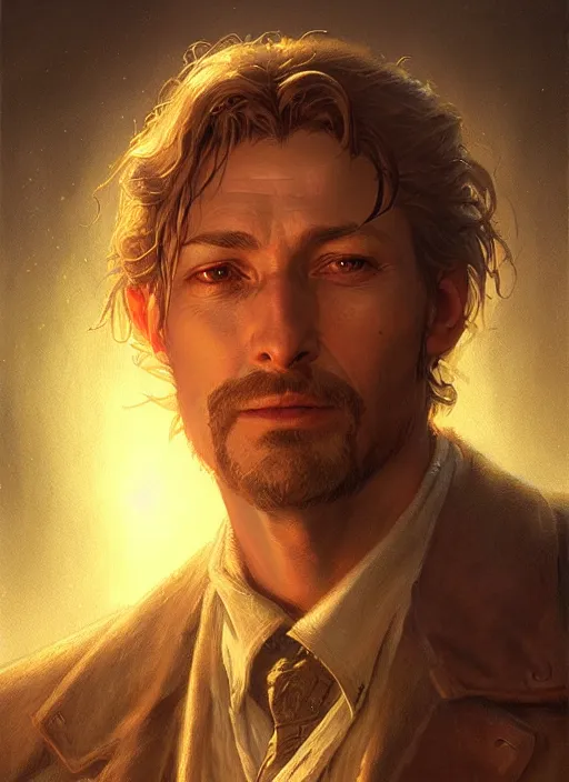 Prompt: Highly detailed portrait of Gabriel Knight, from Sierra adventure game, fantasy art by Greg Rutkowski, Stanley Artgerm, Tom Bagshaw, global illumination, radiant light, detailed and intricate environment