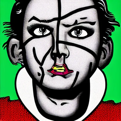 Prompt: Mutant boy covered in painful pimples, by Rob Zombie and Roy Lichtenstein