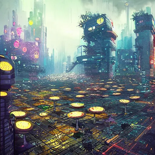 Prompt: “ mushroom city, cyberpunk art by vincent lefevre, behance contest winner, altermodern, cityscape, synthwave, matte painting ”