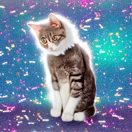 Image similar to a cat in a cloud of glitter