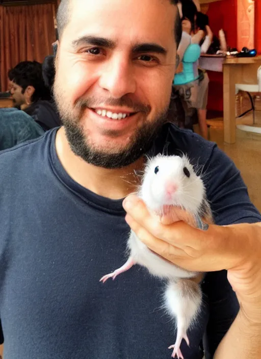 Image similar to eyal golan holding a hamster