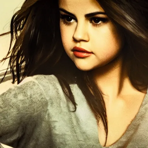 Image similar to close-up of Selena Gomez as a detective in a movie directed by Christopher Nolan, movie still frame, promotional image, imax 70 mm footage