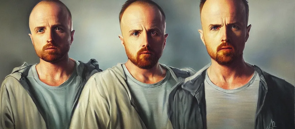 Prompt: an ultra detailed beautiful oil painting of jesse pinkman and heisenberg from breaking bad, colorful, soft shading, by sargent, by giovanni strazza, by raffaelo monti