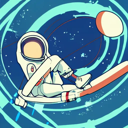 Image similar to an anime astronaut relaxing in space, manga character, anime, vector art, glitchcore, studio ghibli,