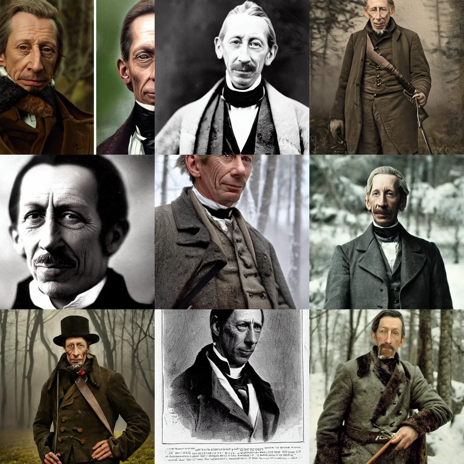 Prompt: a stiff, stark 19th century eastern european hunter with a gray goatee looks similar to Jonathan Hyde. The background is a eastern european forrest. cinematic lighting, highly detailed, realistic, antique photography