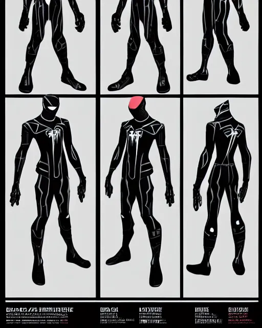 Prompt: black and white cyberpunk spiderman future foundation suit sleek greeble suit concept design