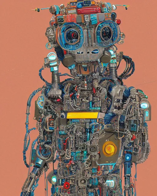 Image similar to Kuniyoshi portrait of a robot saint made of cables and robotic pod by james gilleard