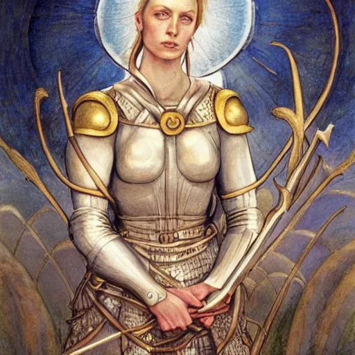 Prompt: most beautiful portrait jeanne d'arc in the style of william blake, terese nielsen, detailed, intricate, beautiful faces, steve argyle, loss of sanity, silk brethren, keen dusk sea pastoral fantastic reality