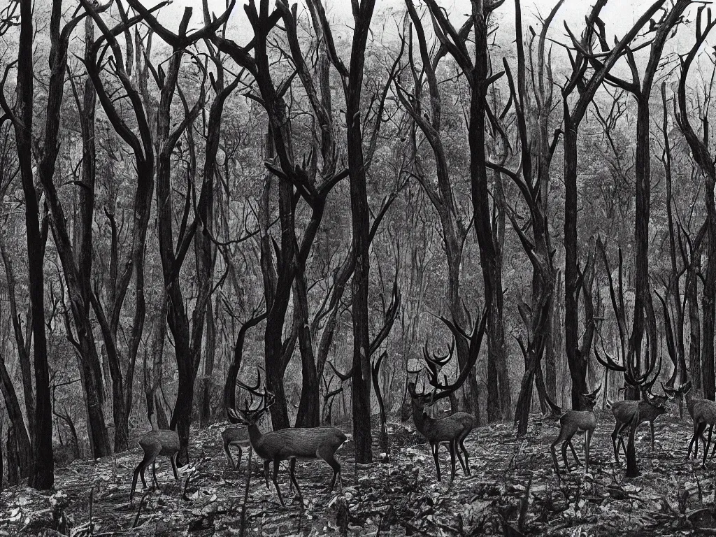 Image similar to Deer in the charred forest. Photograph by Sebastiao Salgado