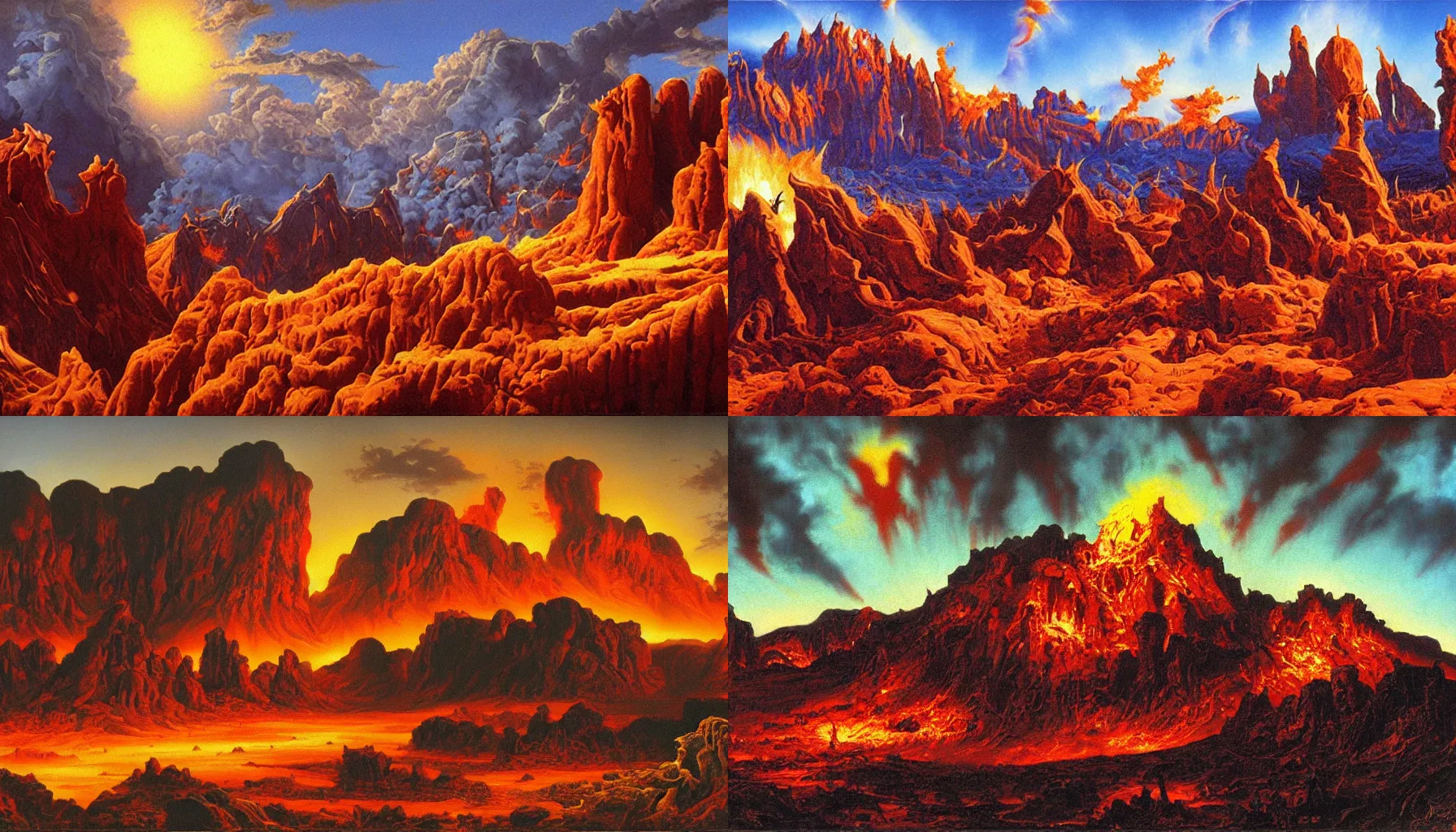 Prompt: hellish landscape by brothers hildebrandt, masterpiece, detailed