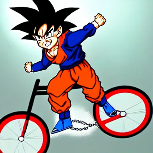 Prompt: Goku riding a bike made of lightning