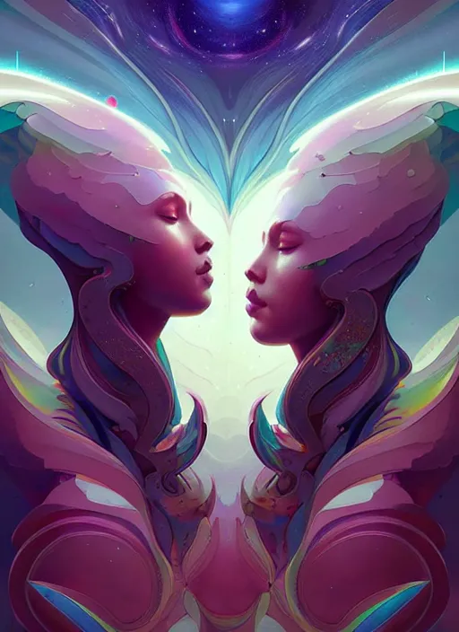 Image similar to symmetry!! gemini!! highly detailed, high contrast, light reflection, trippy, nebula, trending on art station by artgem, by peter mohrbacher, by wlop, by ruan jia