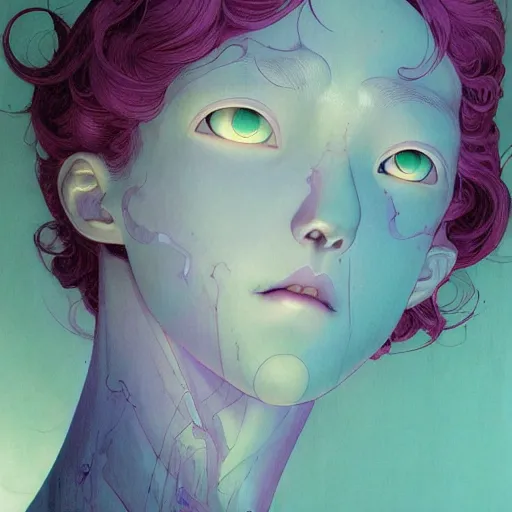 Prompt: prompt : pale violet and dark green portrait soft light painted by james jean and katsuhiro otomo and erik jones, inspired by evangeleon anime, smooth face feature, intricate oil painting, high detail illustration, sharp high detail, manga and anime 1 9 9 9