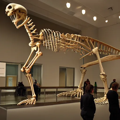 Prompt: reconstructed skeleton of alien creature, museum centrepiece