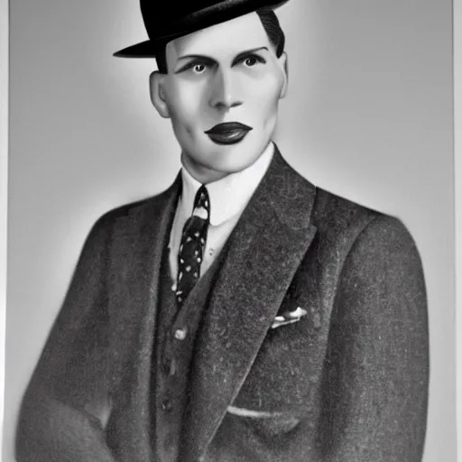 Prompt: a photograph portrait of jerma in the 1 9 3 0 s with slicked back hair and a homburg fedora, taken in the mid 1 9 3 0 s, grainy, taken on a 3 0 s kodak camera, realistic, hyperrealistic, very realistic, highly detailed, very detailed, extremely detailed, detailed, digital art, trending on artstation