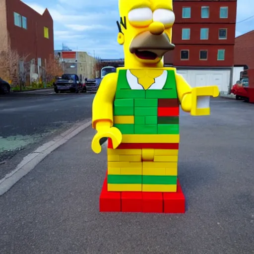 Image similar to Homer Simpson made out of LEGO blocks