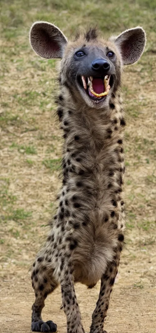 Image similar to a photo of a very happy Hyena wearing a birthday hat,