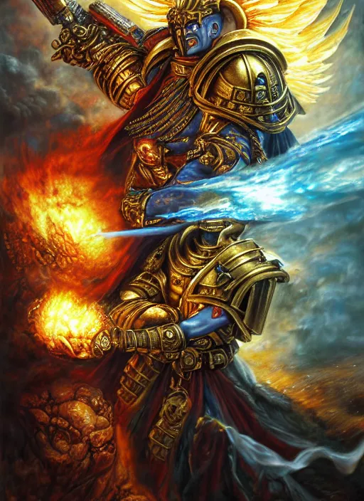 the god emperor of mankind wielding his flaming sword, | Stable ...