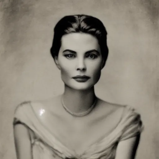 Image similar to victorian photograph of grace kelly, angelina jolie, 1 8 9 0 s photography, 1 9 0 0, photographed by burr mcintosh, grainy