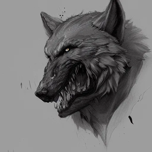 Prompt: a well designed portrait of werewolf, detailed, realistic, sketch style, artstation, greg rutkowski, 8 k resolution.