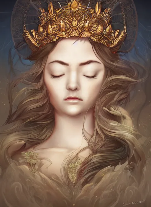 Prompt: the Goddess of Sleep, detailed digital art, trending on Artstation